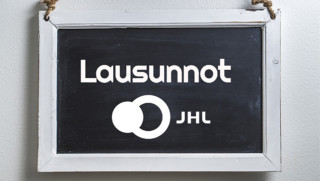 Valkoinen teksti "lausunnot" mustalla liitotaululla, alla mustavalkoinen Ammattiliitto JHL:n logo.