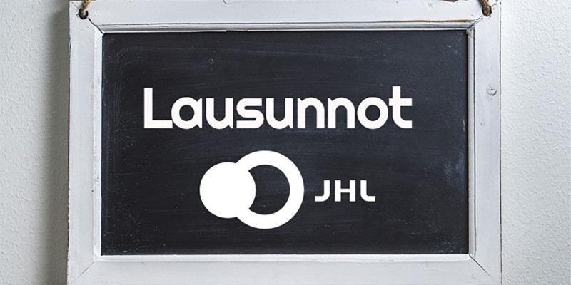 Valkoinen teksti "lausunnot" mustalla liitotaululla, alla mustavalkoinen Ammattiliitto JHL:n logo.