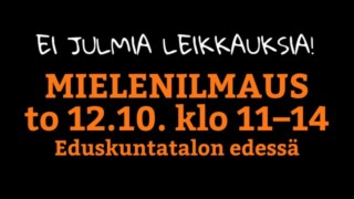 ei julmia leikkauksia mielenilmaus eduskuntatalon edessä -teksti