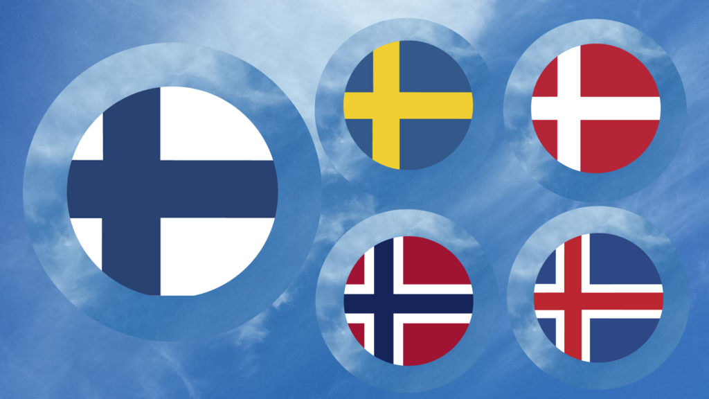 Kuvassa kaikkien Pohjoismaiden liput.